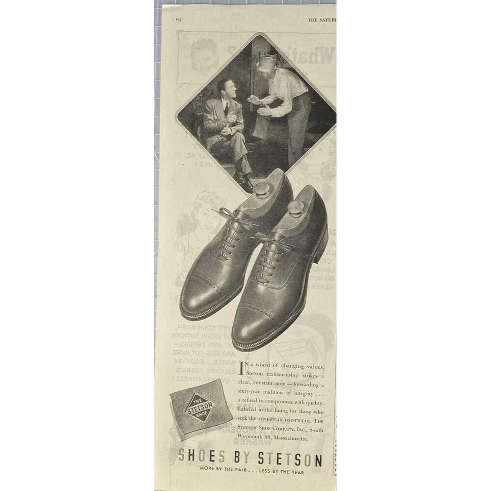 The Stetson Shoe "Craftmanship strikes a clear constant Note" Vtg Print Ad 1946
